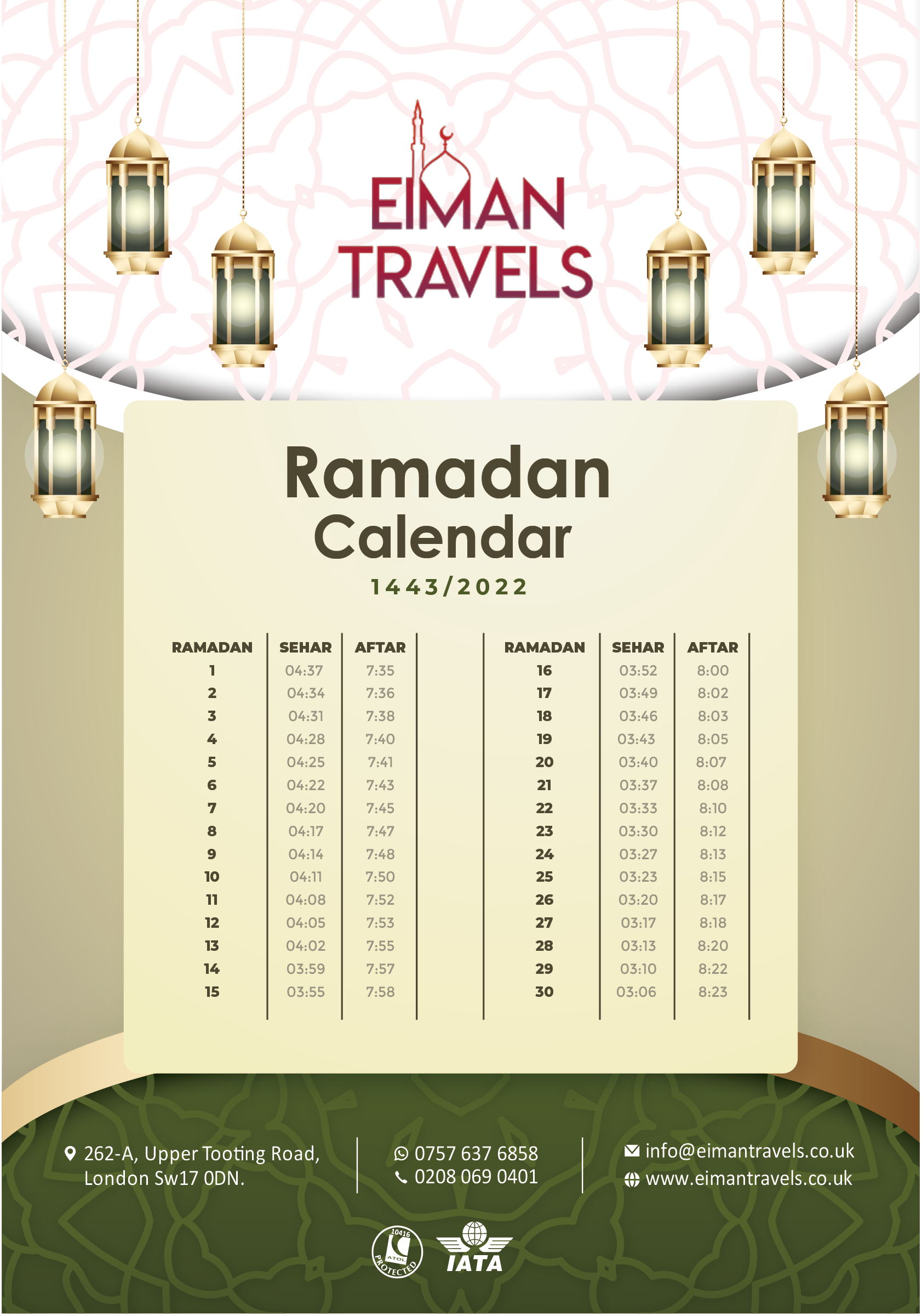 Ramadan timetable for London
